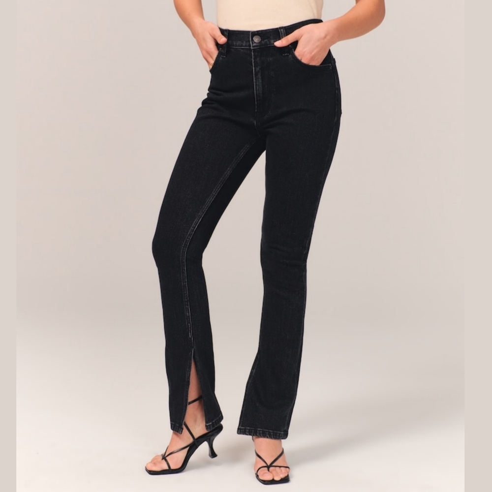 Abercrombie & Fitch Black High Rise Split Hem Flare Skinny Jeans